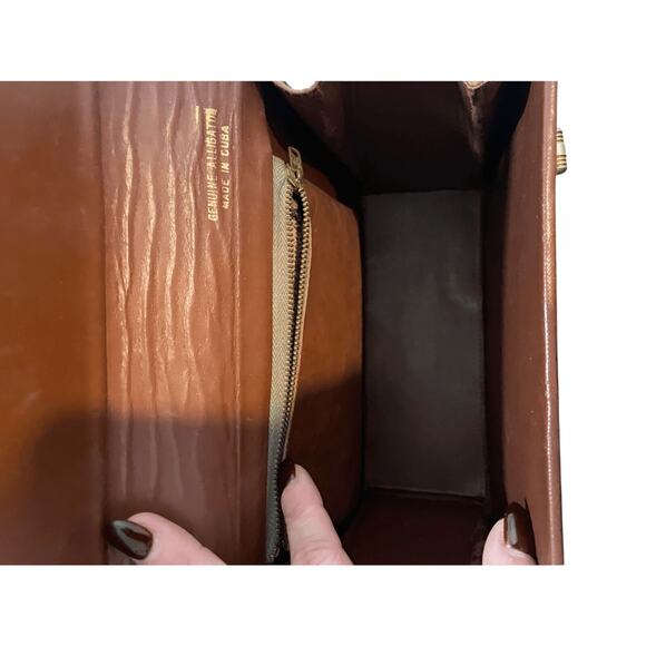 Women's Cuban Alligator Burnt Brown Snap Light Academia Preppy Minimal Crossbody - Picture 6 of 13